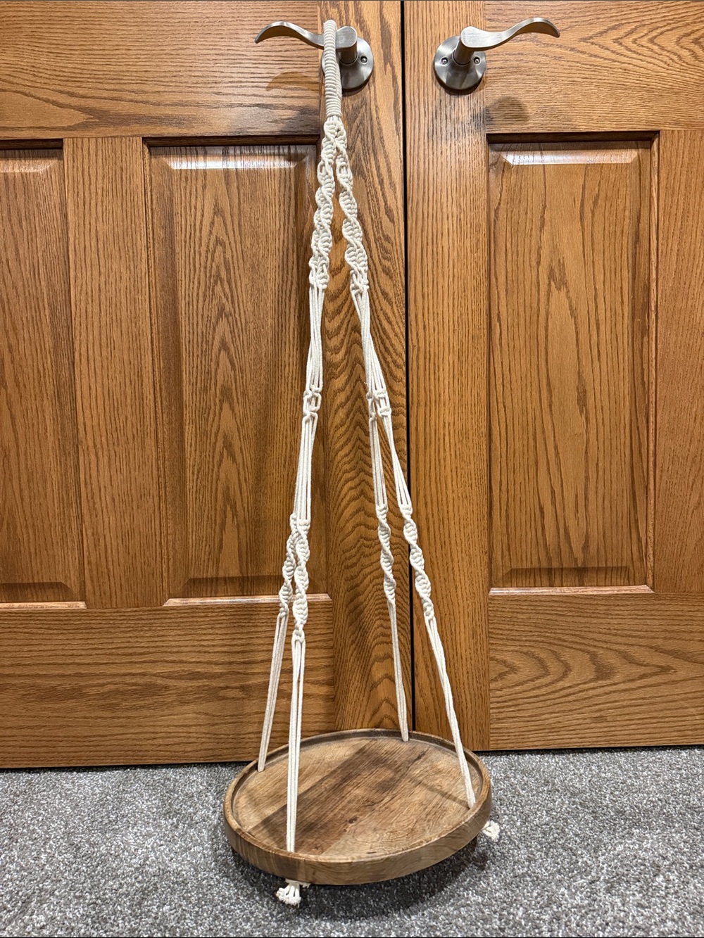 Macrame Hanging Wooden Tray Shelf - Cream Cord